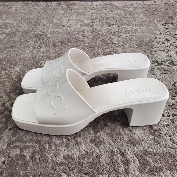 Gucci Rubber Logo Platform Slide Sandal in Mystic White Size 41 - Picture 8 of 13